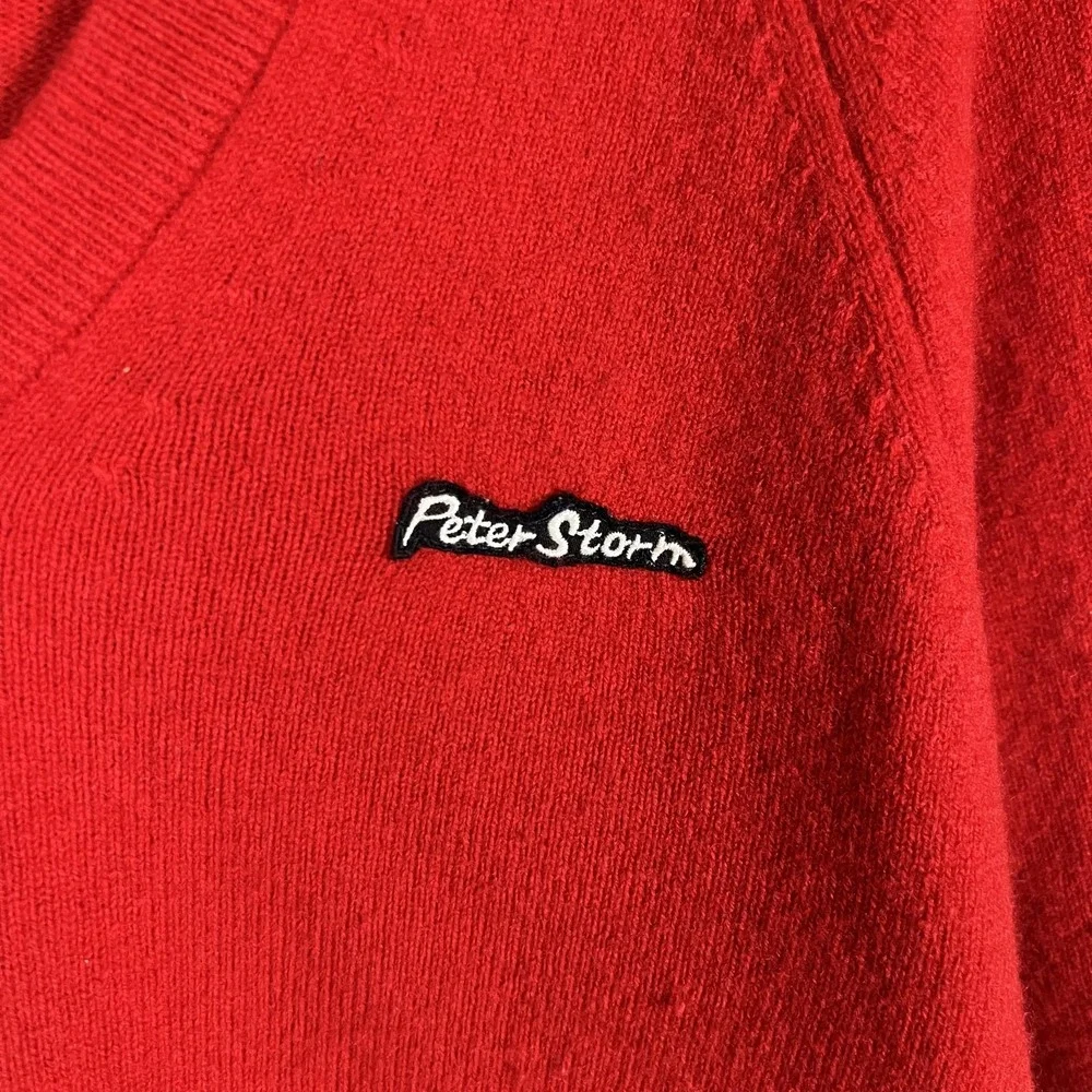 Peter Storm Sweater Mens Medium Red‎ V Neck 100% Pure New Wool Made Britain